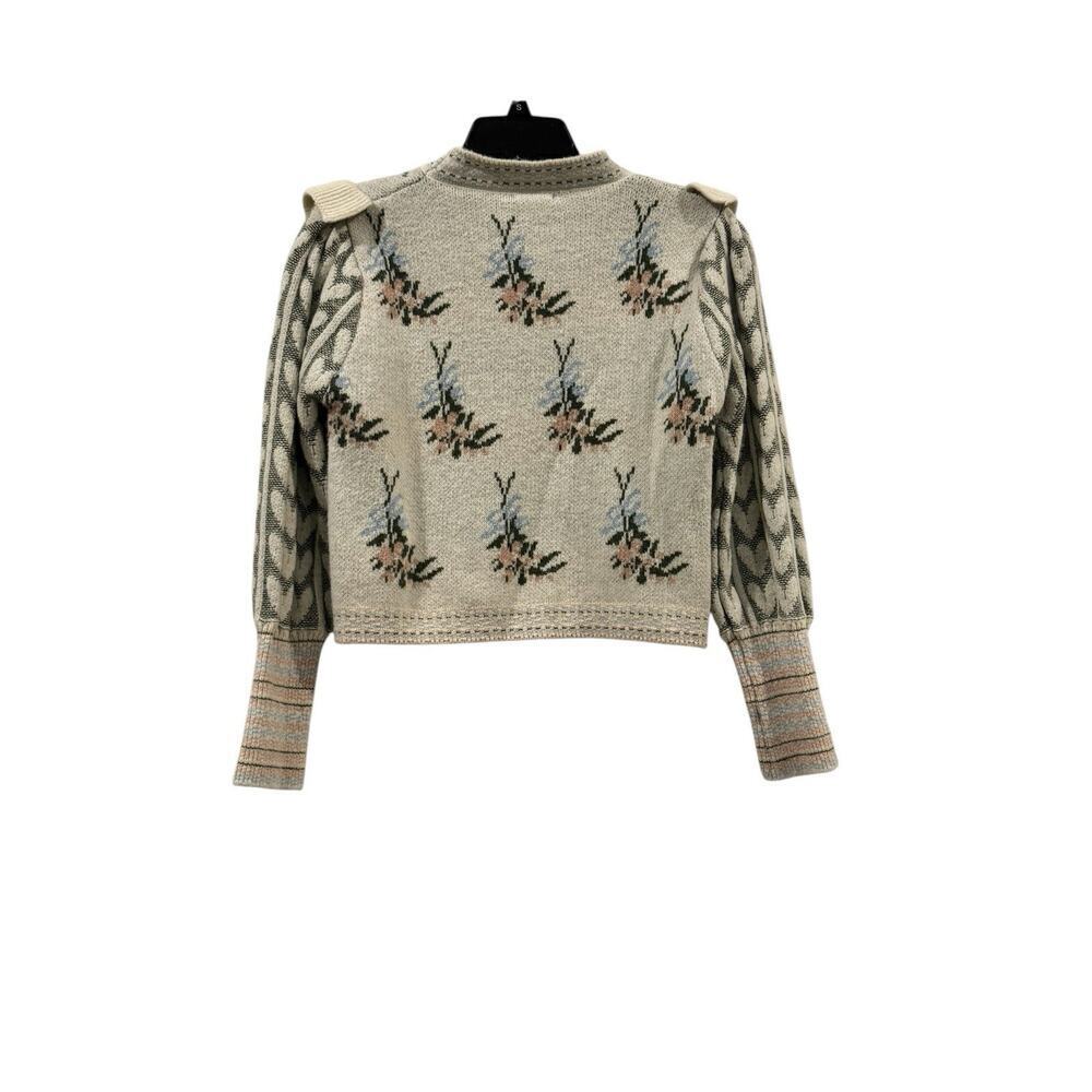 Sunday Up Floral Heart Ruffle Crewneck Knit Sweater Women’s Medium Cider - Picture 2 of 14
